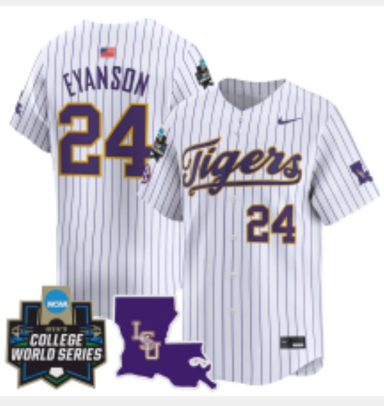 Men 2025 LSU Tigers #24 Eyanson White Stripe Nike Joint Name Nike NCAA Jersey style 7->ncaa teams->NCAA Jersey